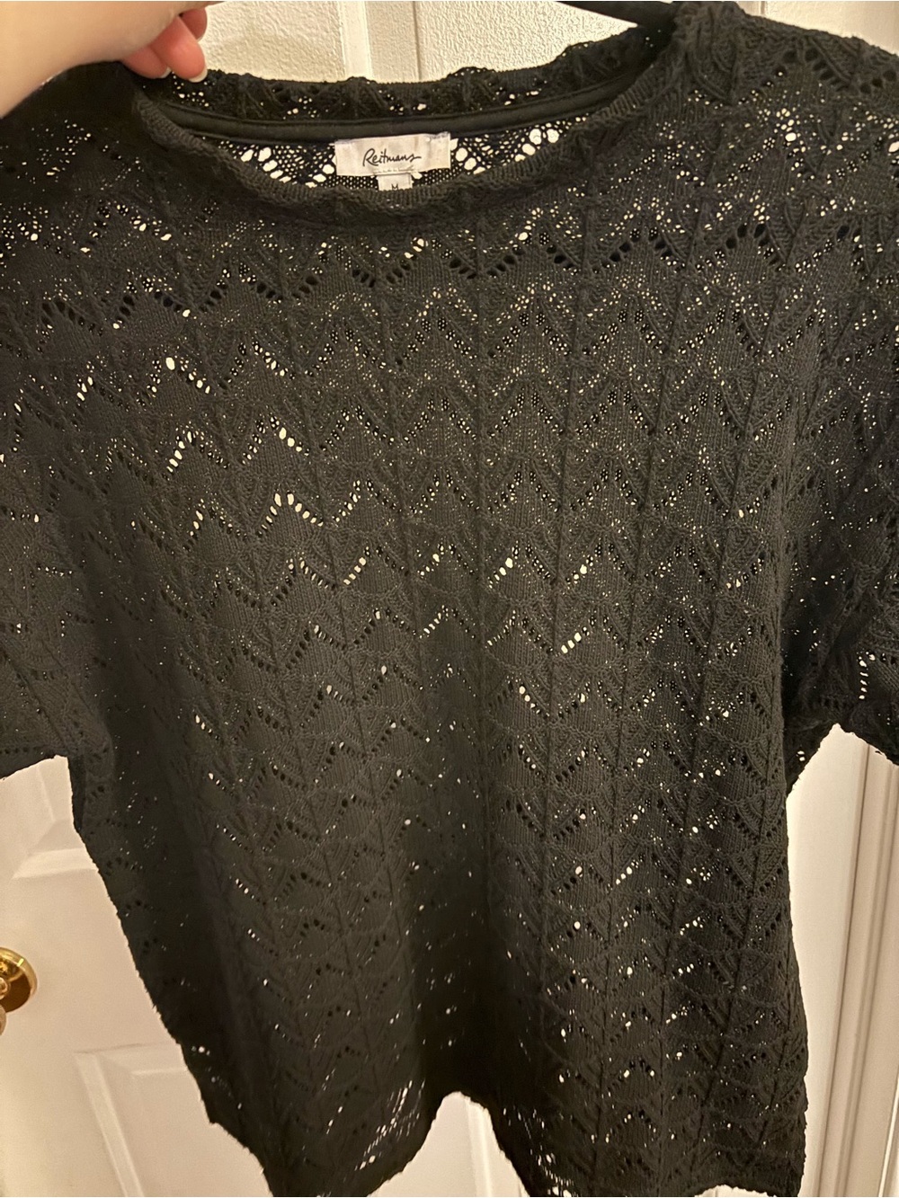 Reitmans Black Short-Sleeve Openwork Knit Top